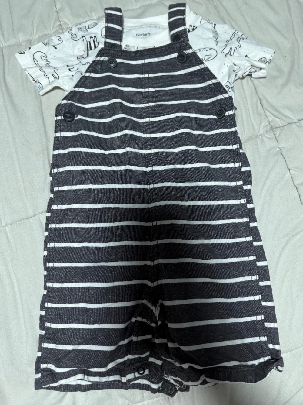 Carter's 24 Months 2-Piece Overalls & Tee Set Striped Alligator Cotton